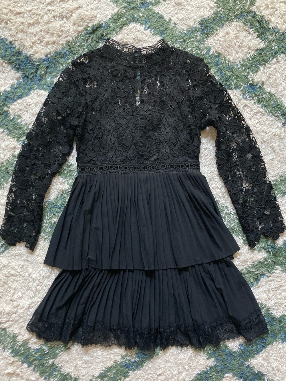 Zara Black Long-Sleeve Lace Tiered Dress